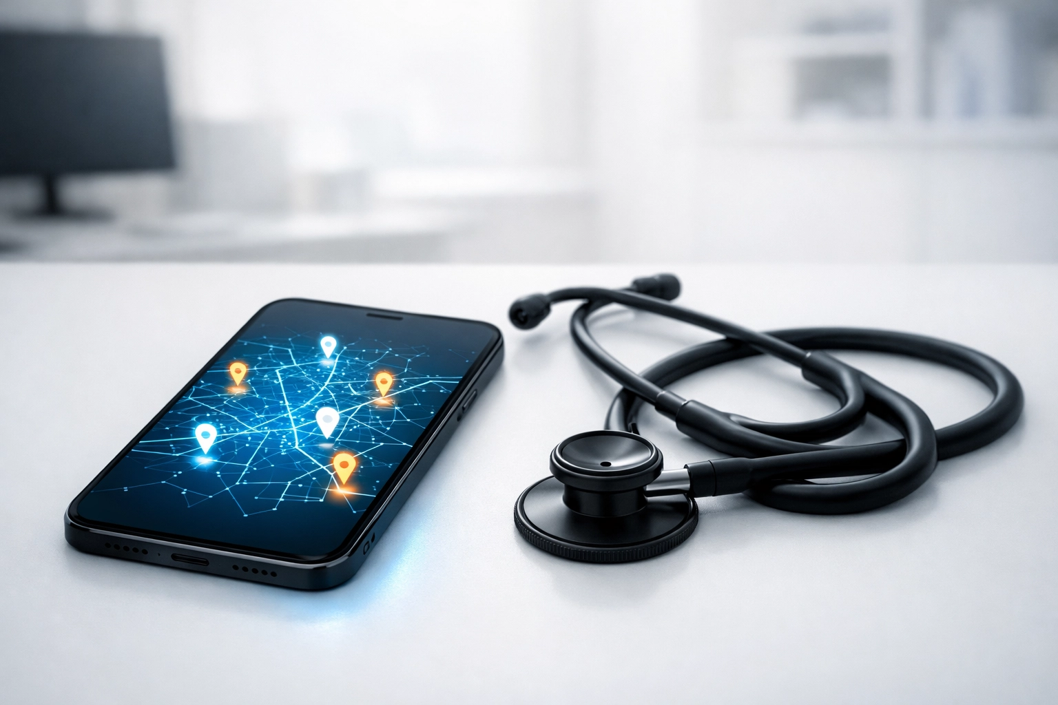 Smartphone displaying Google Maps pins for local chiropractic practice search visibility.