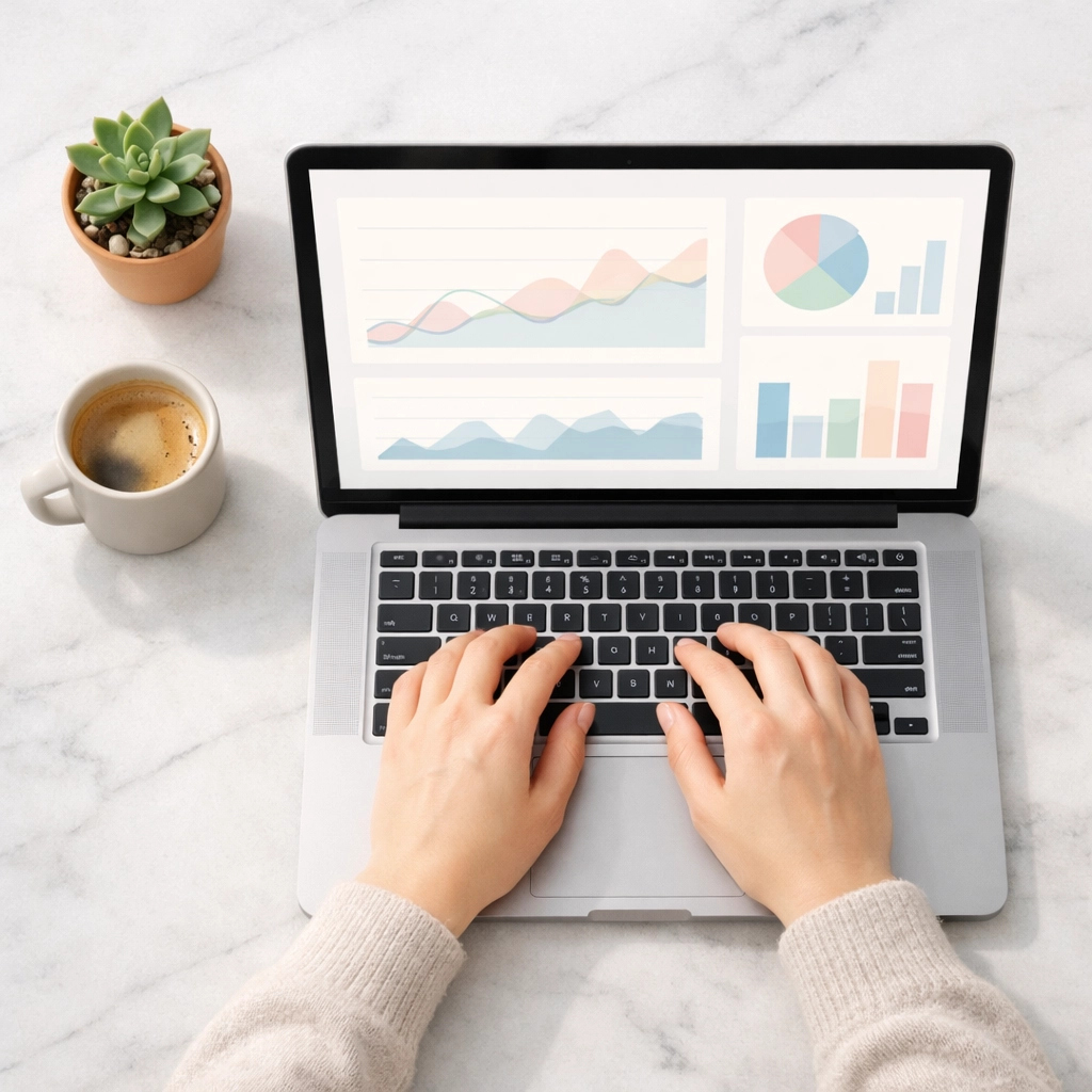 Hospitality data analytics dashboard on a laptop for strategic hotel revenue and occupancy planning.