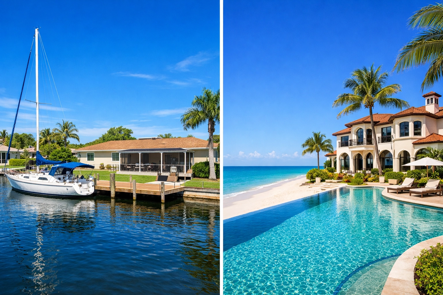 Comparison of Cape Coral and Naples waterfront homes showing market differences