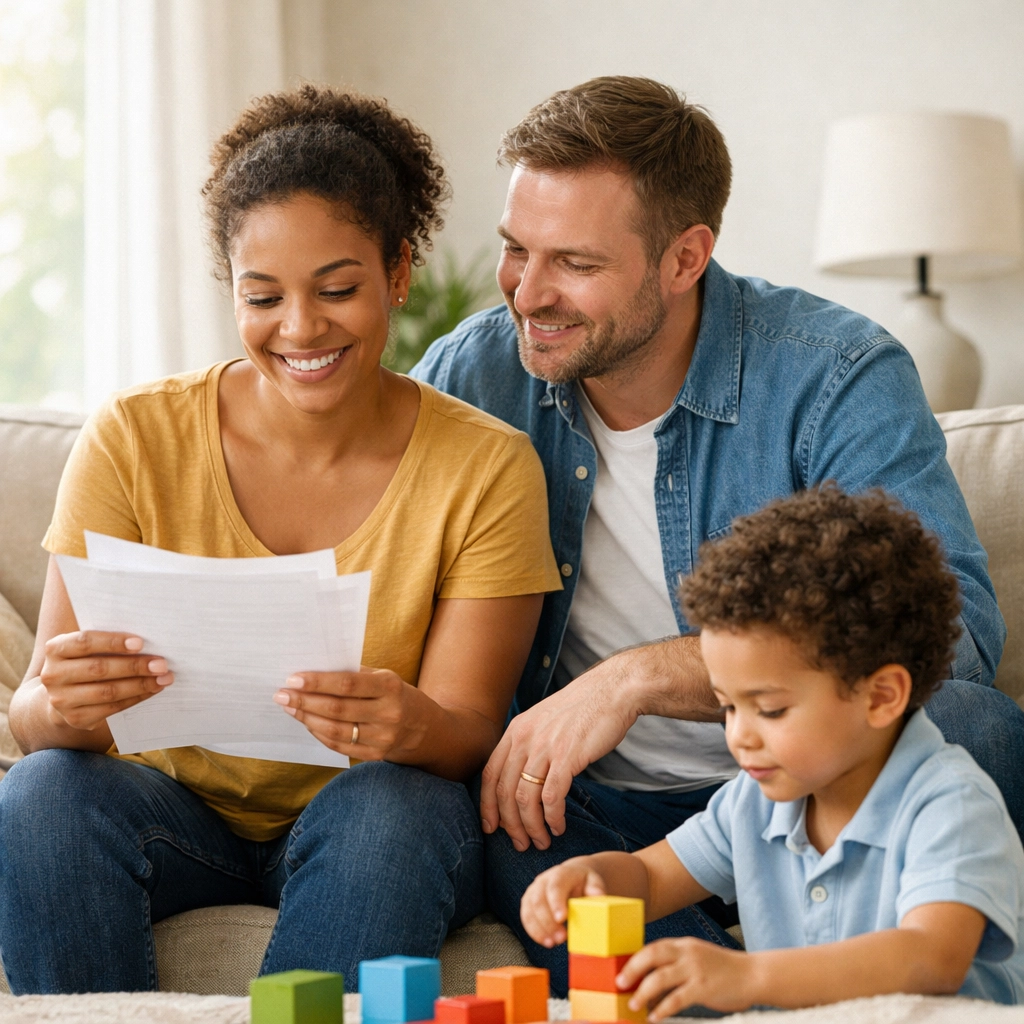 Georgia family reviewing Medicaid paperwork for ABA therapy coverage at home