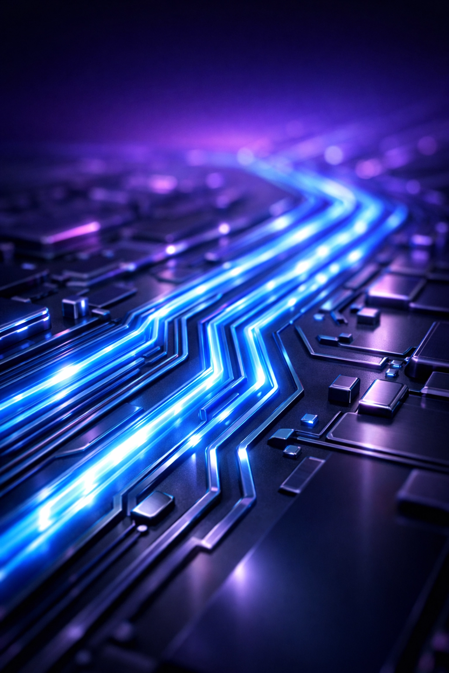 Glowing digital circuits representing fast web hosting and high-performance site speed for AI SEO.