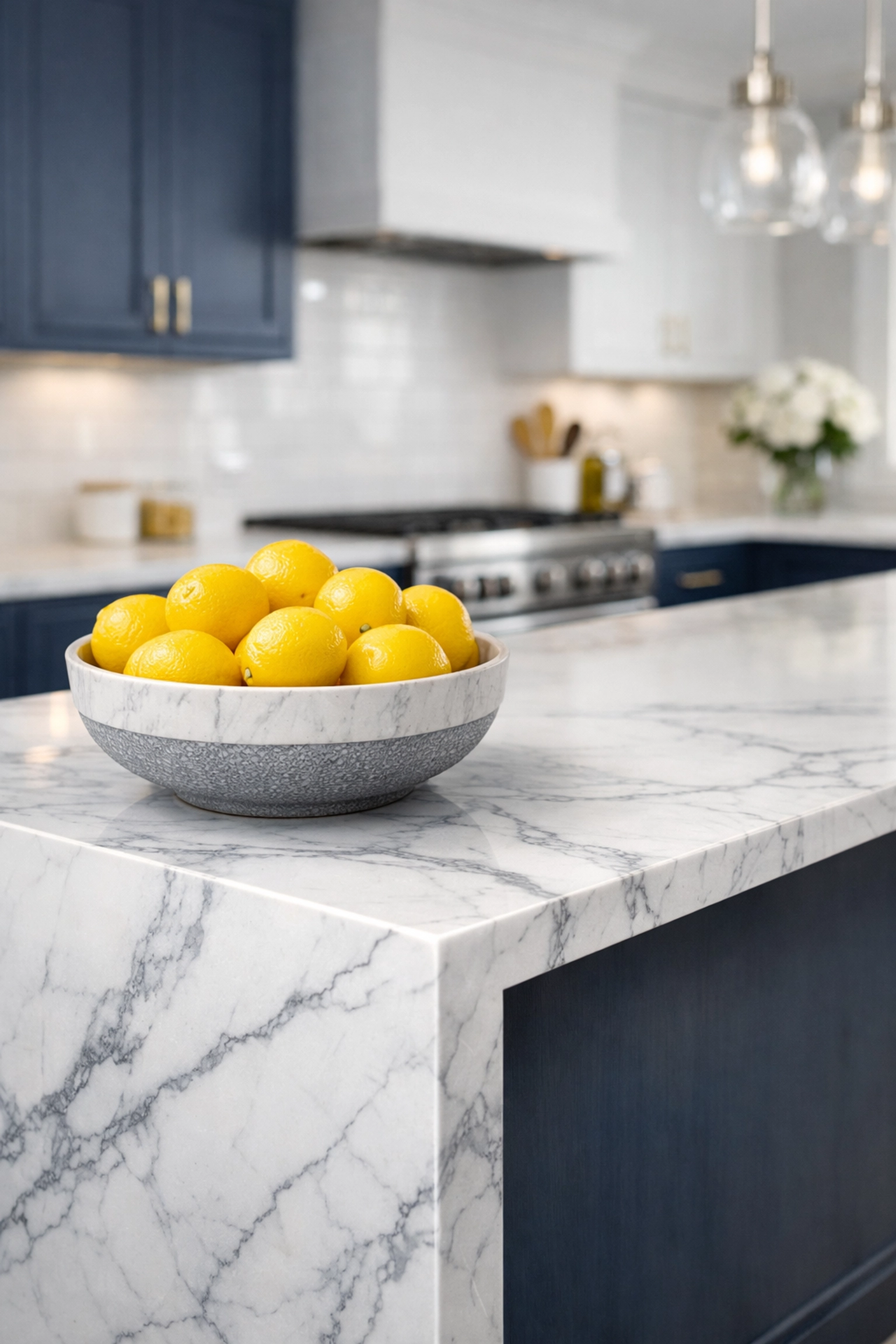 Immaculate kitchen island showing the results of top-tier deep cleaning services.