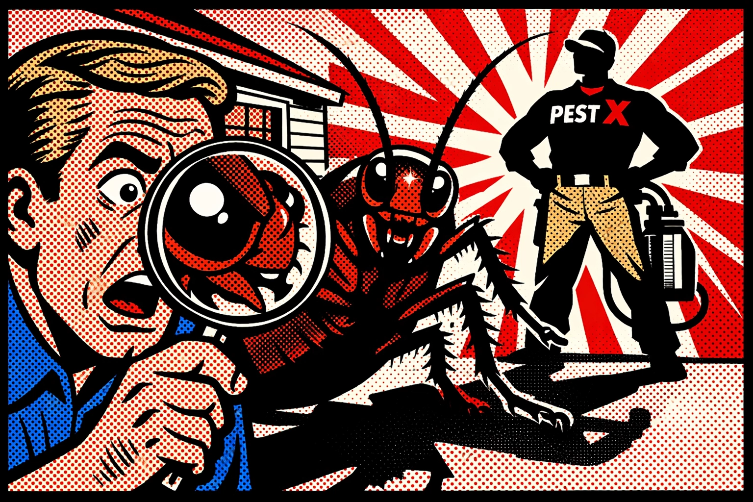 Heroic Pest X technician protecting a Birmingham home from a giant cockroach.