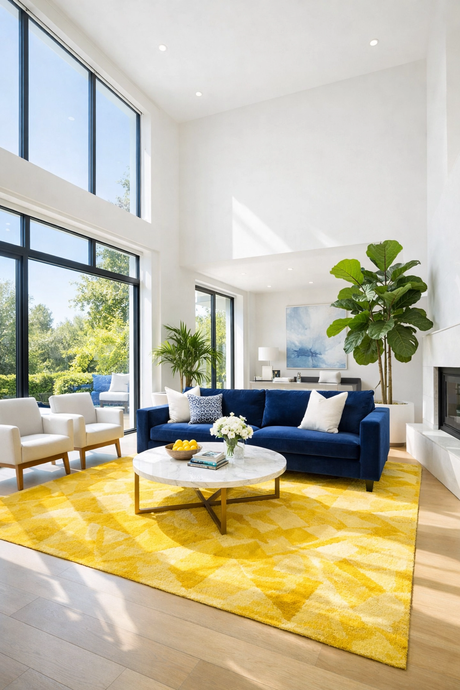 Sun-drenched luxury living room in a Concord estate maintained with eco-friendly cleaning products.