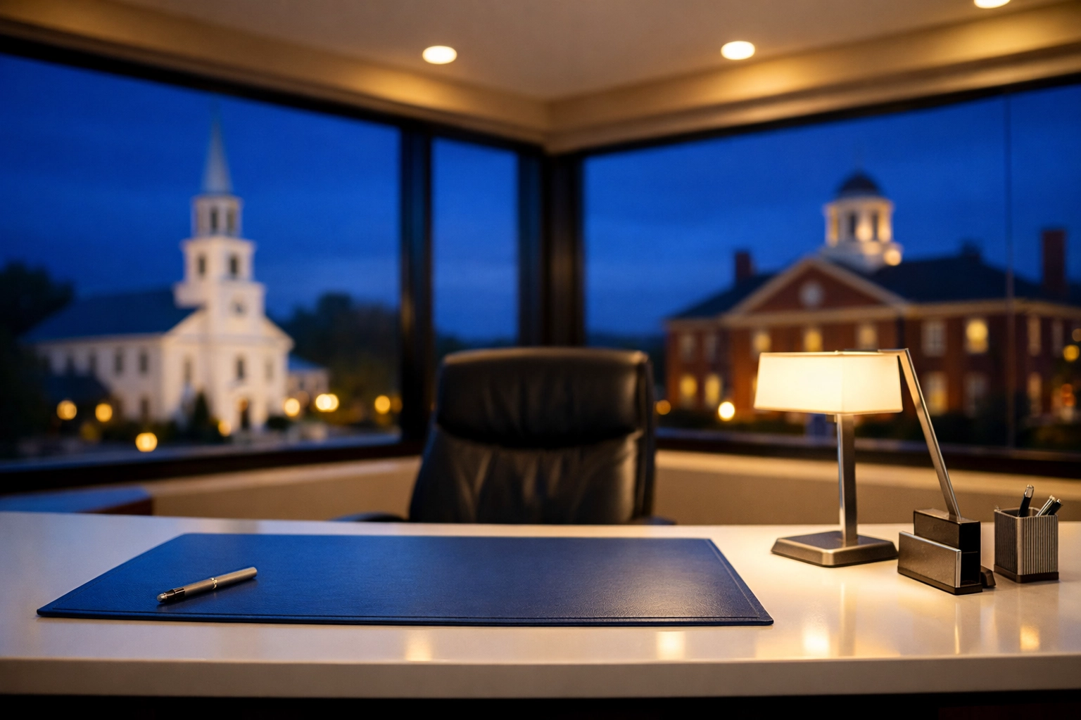 Sanitized executive office in Groton, MA after professional janitorial services at night.