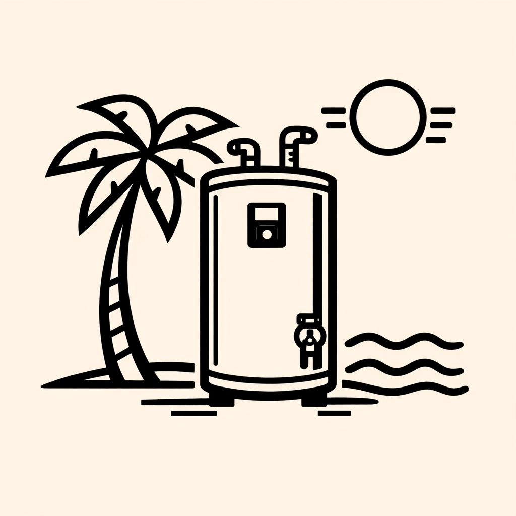 Sarasota residential plumbing illustration of a water heater performing in the Florida sun and climate.