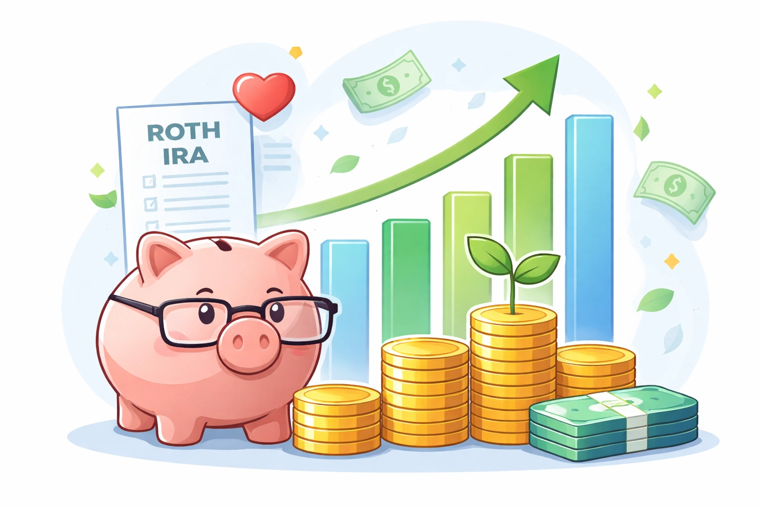 Piggy bank, coins, and charts illustrating financial planning strategies for seniors to reduce retirement taxes.