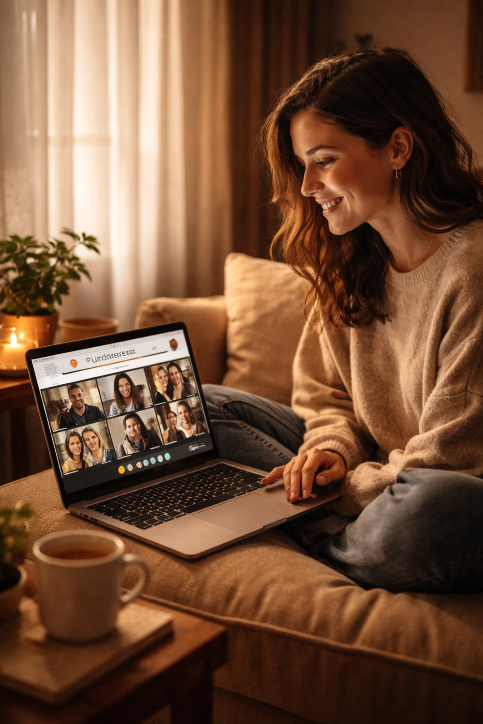 Woman participating in a virtual peer-to-peer fundraising event from home