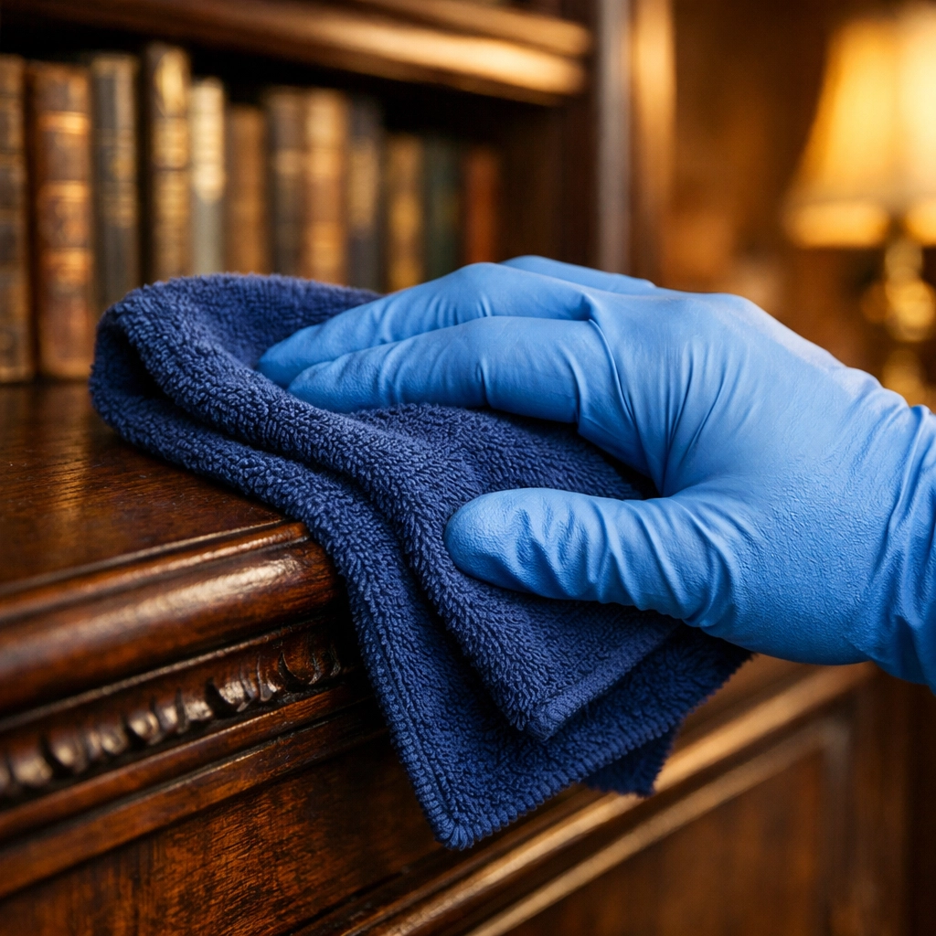 Professional cleaners using microfiber cloths for meticulous eco-friendly house cleaning in a Boxborough home.