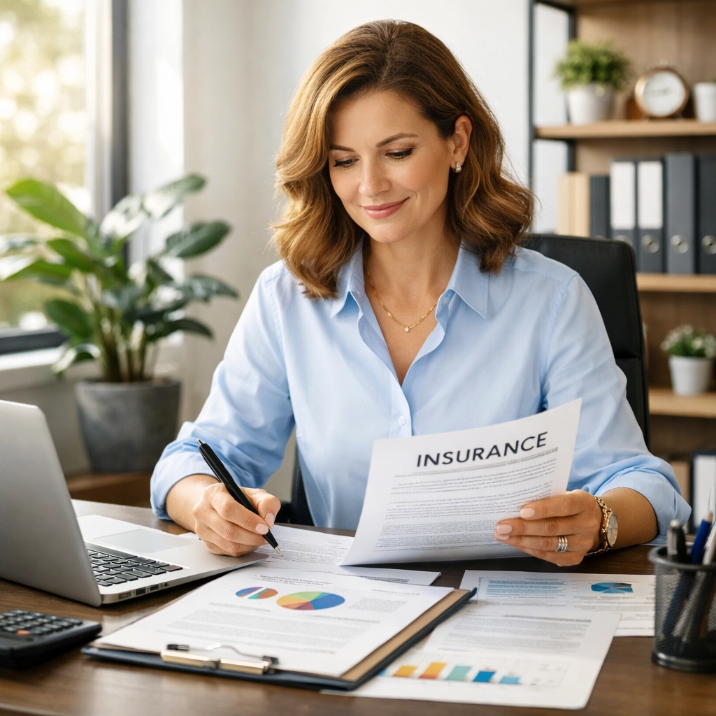 Business owner planning commercial insurance strategy at desk