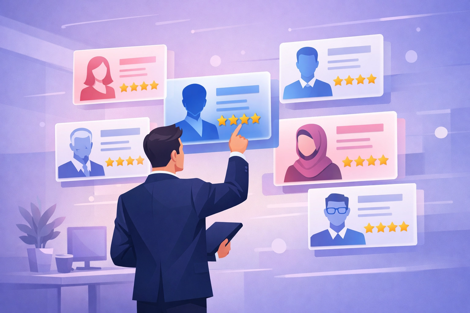 Professional man organizing business contacts and network profiles to ensure personalized follow-ups for business growth.