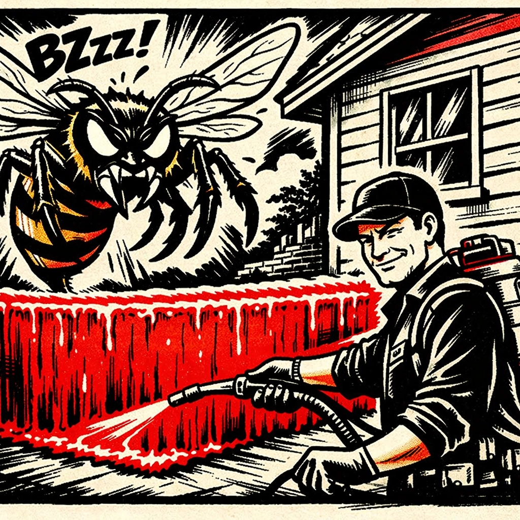 Pest control technician in Walker County AL applying a protective barrier against wasps.