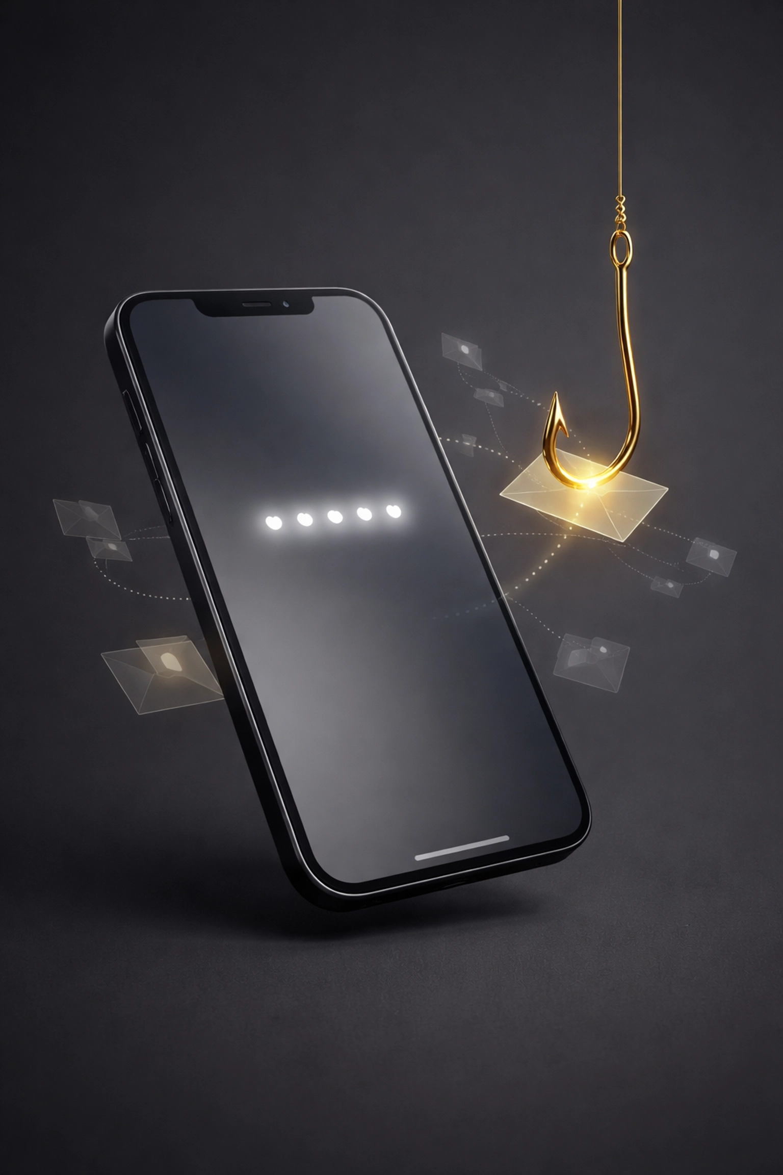 A smartphone with a blurred code being intercepted, illustrating vulnerabilities of SMS authentication.