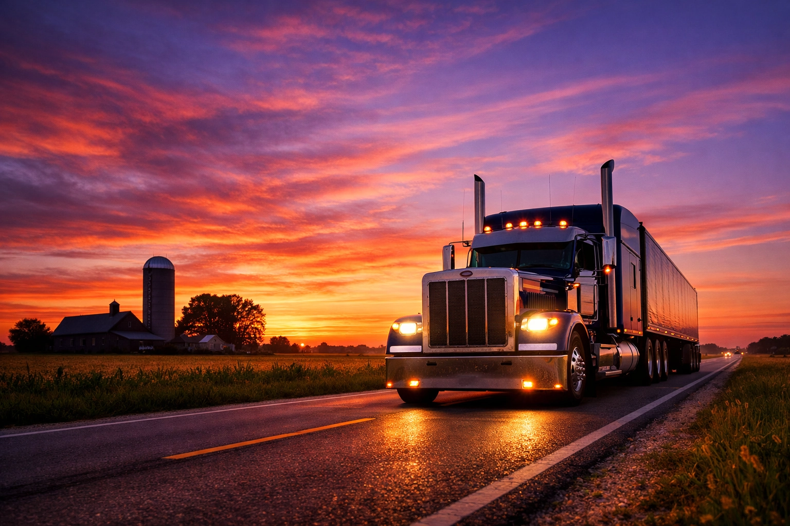 Semi-truck driving in Indiana with legal support from a criminal defense attorney Bloomington Indiana for CDL compliance.