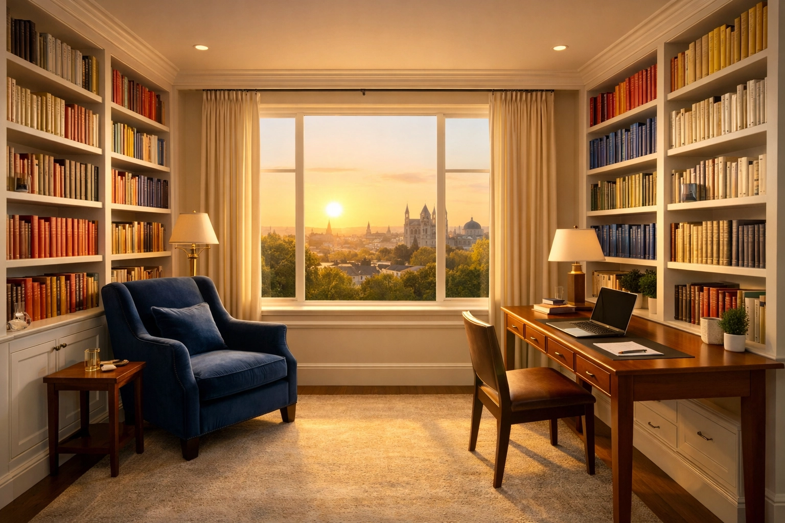 A flawlessly organized West Cambridge home office showcasing the results of professional House Cleaning Cambridge MA.