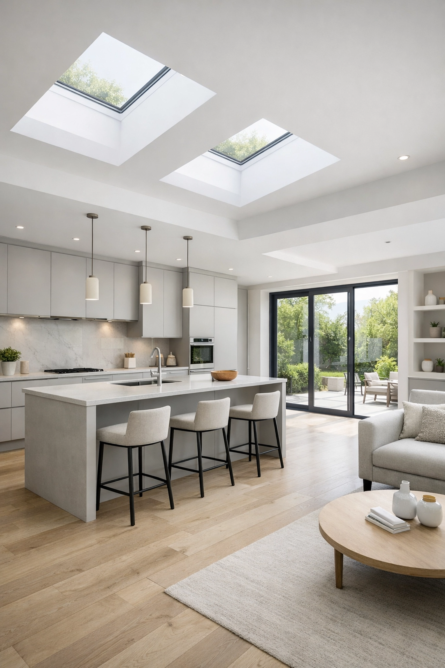 Bright open-plan kitchen in Croydon renovation showing expert structural engineering and design.