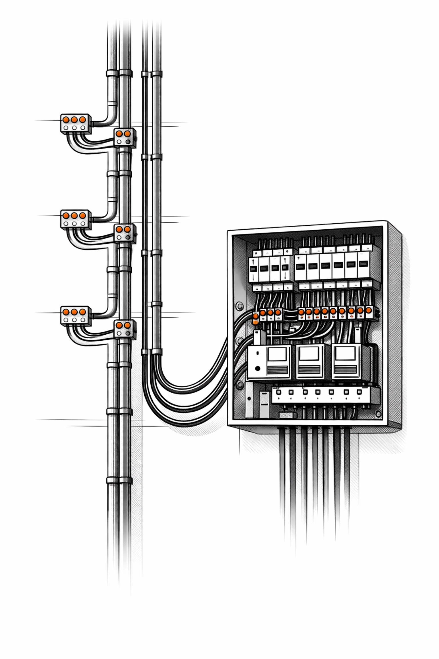 Technische Übersicht einer Steigleitung und Hauptverteilung für Gebäude in Wien.