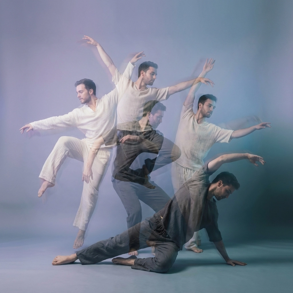 Male dancers in fluid contemporary choreography representing evolution of modern dance