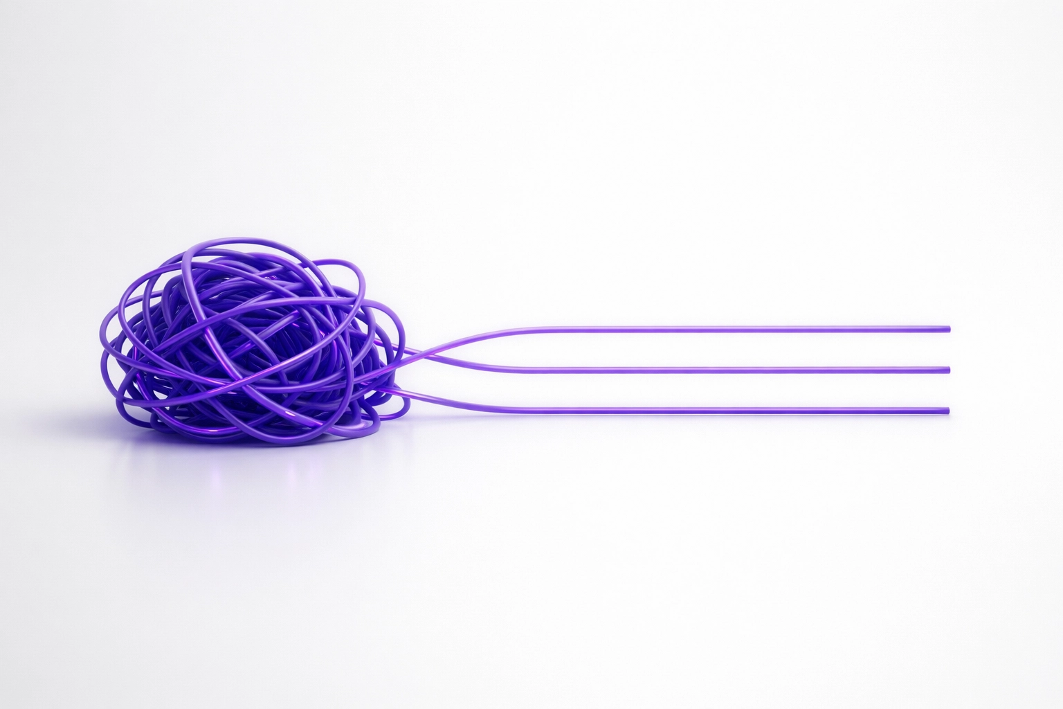 Minimalist purple lines unraveling to represent the transition from messy financials to organized bookkeeping.
