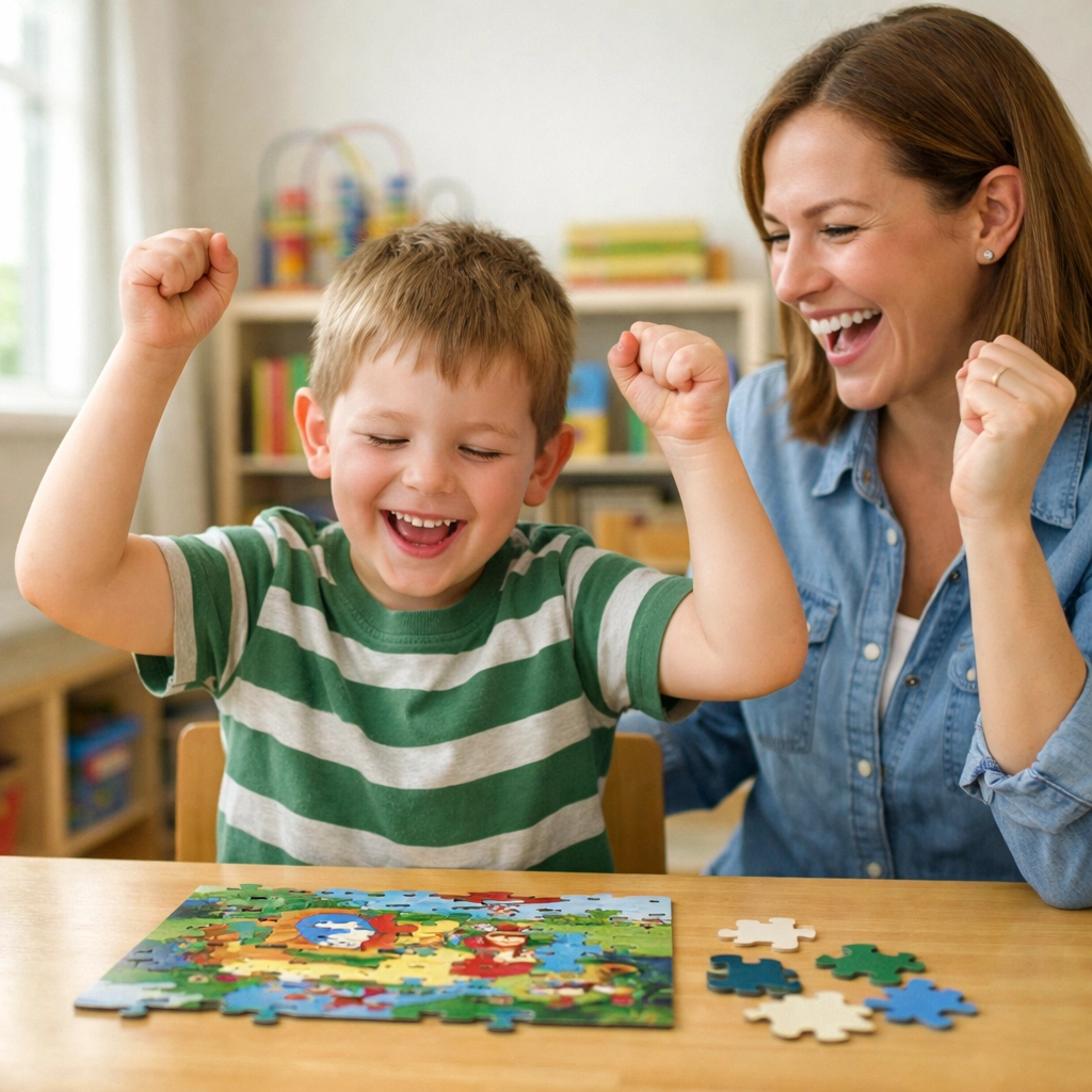 Child making progress in ABA therapy session in Georgia