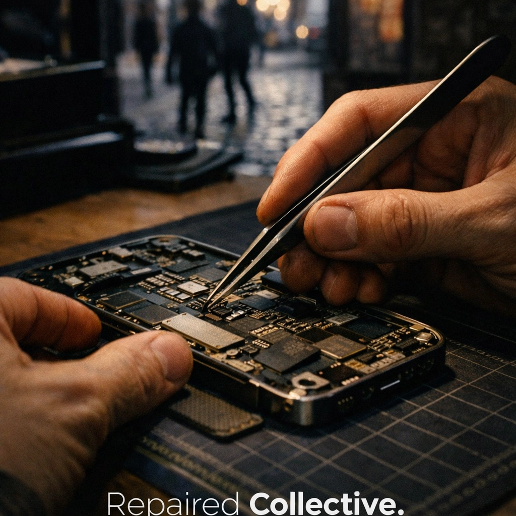Repaired Collective technician performing a professional hardware repair on a dead iPhone in Brooklyn.