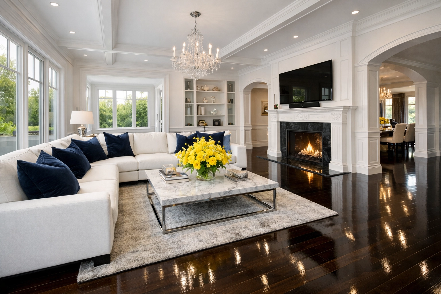 Immaculate living room ready for move-in after expert post construction cleaning in Southborough.