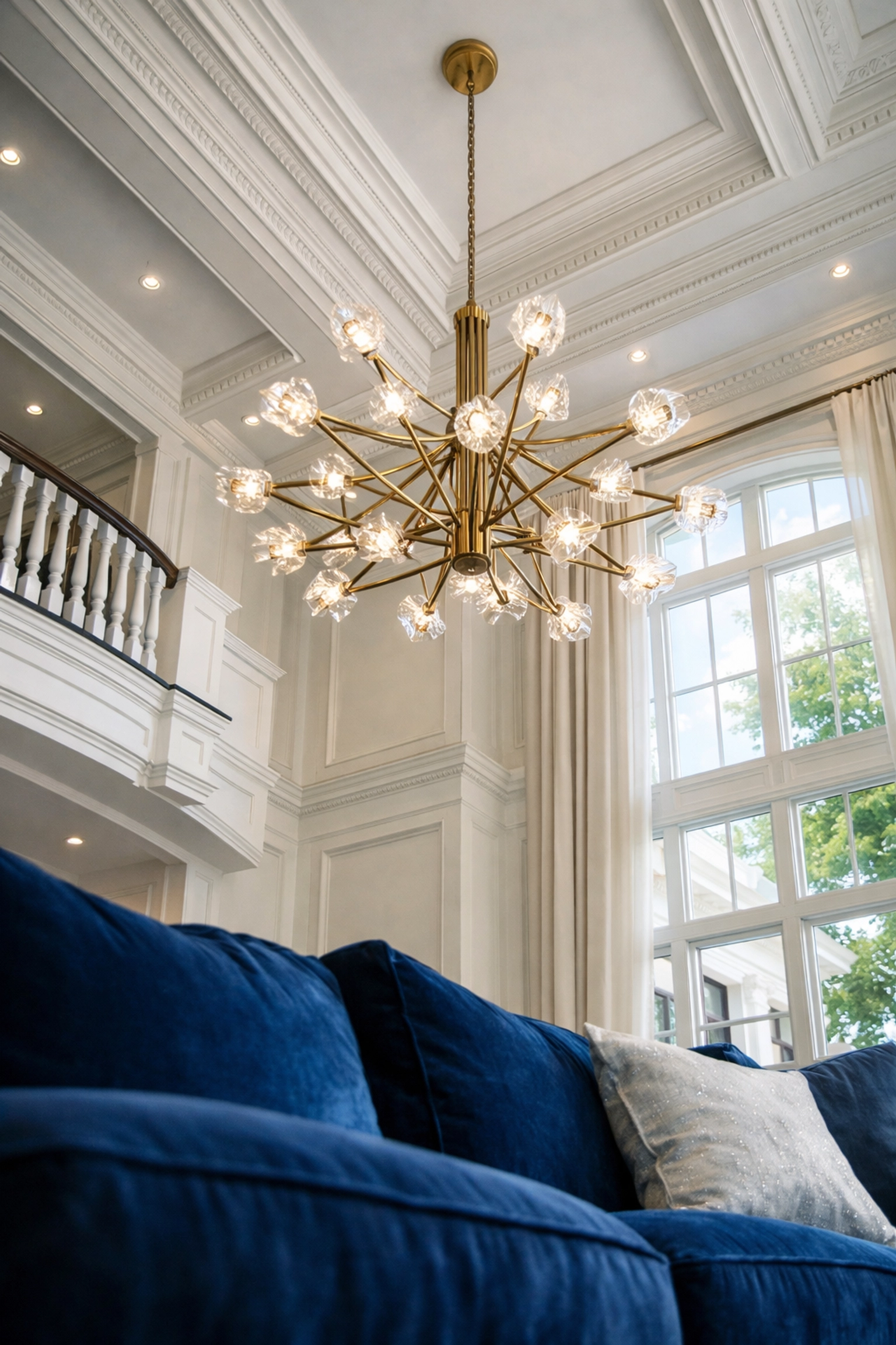 Pristine Wellesley living room with high ceilings maintained by expert residential cleaning MA pros.