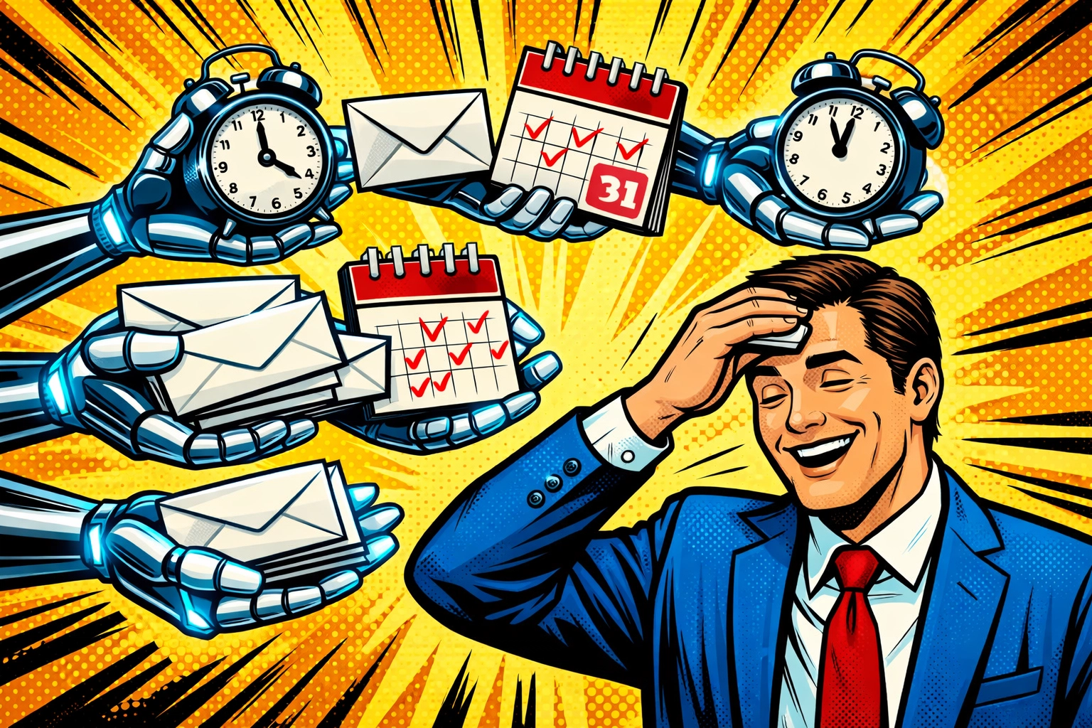 Business professional using automation tools to organize schedules and emails.