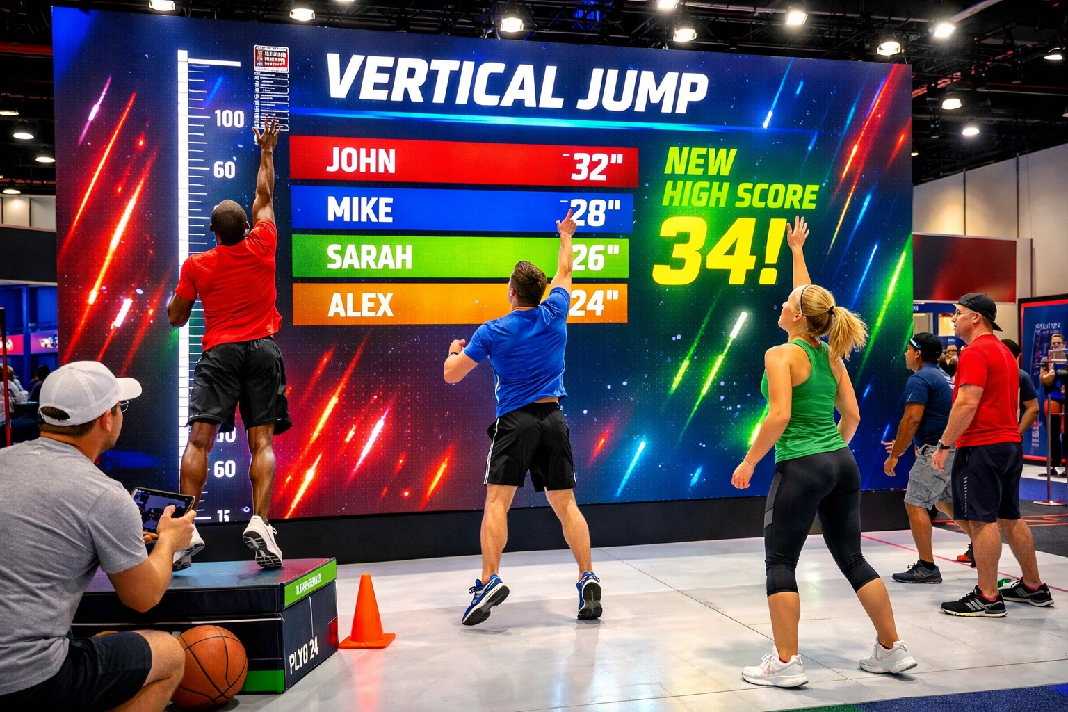 Interactive vertical jump challenge at Super Bowl Experience fan engagement zone