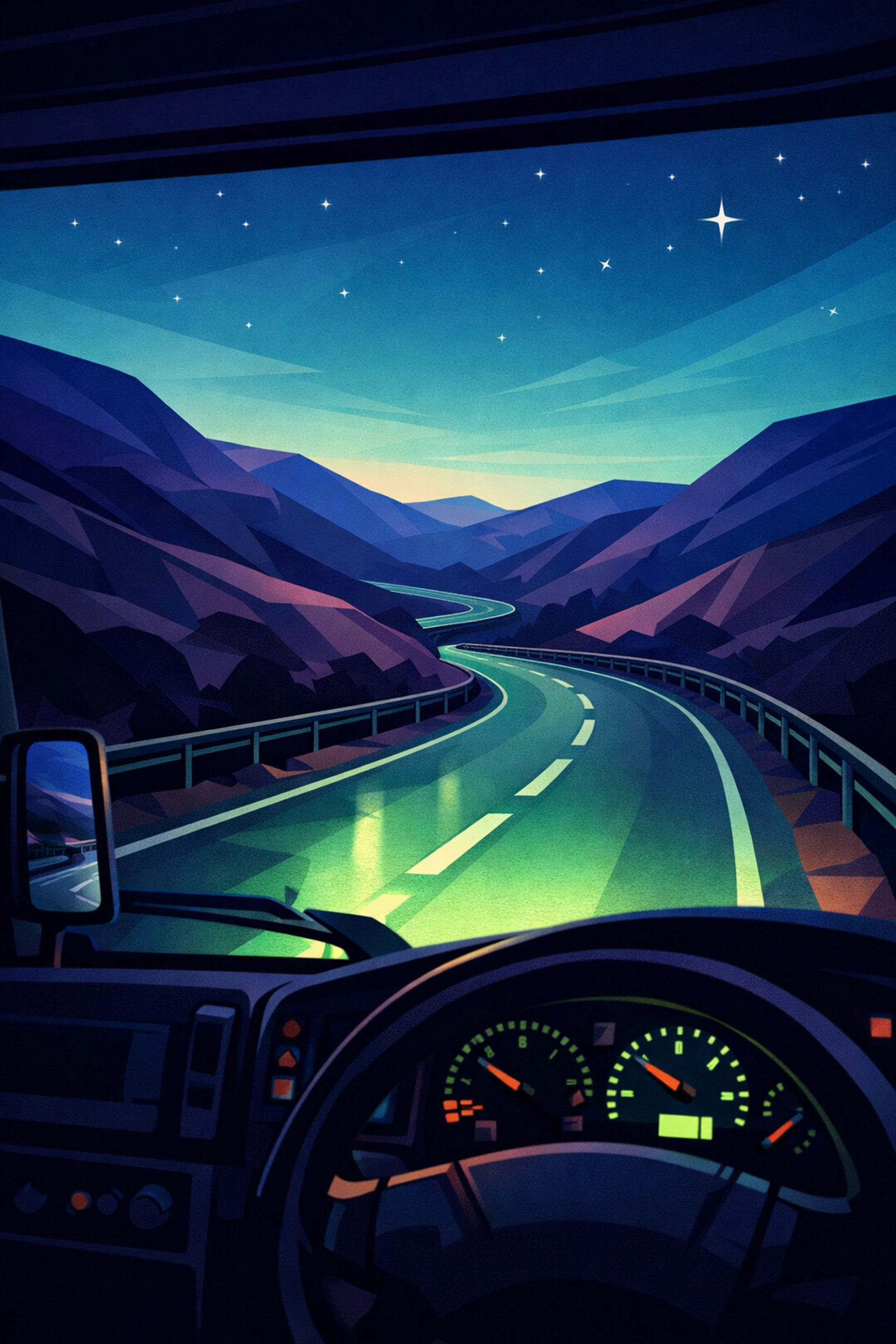 A truck driving through the scenic Woodhead Pass at twilight, highlighting North West driver routes.