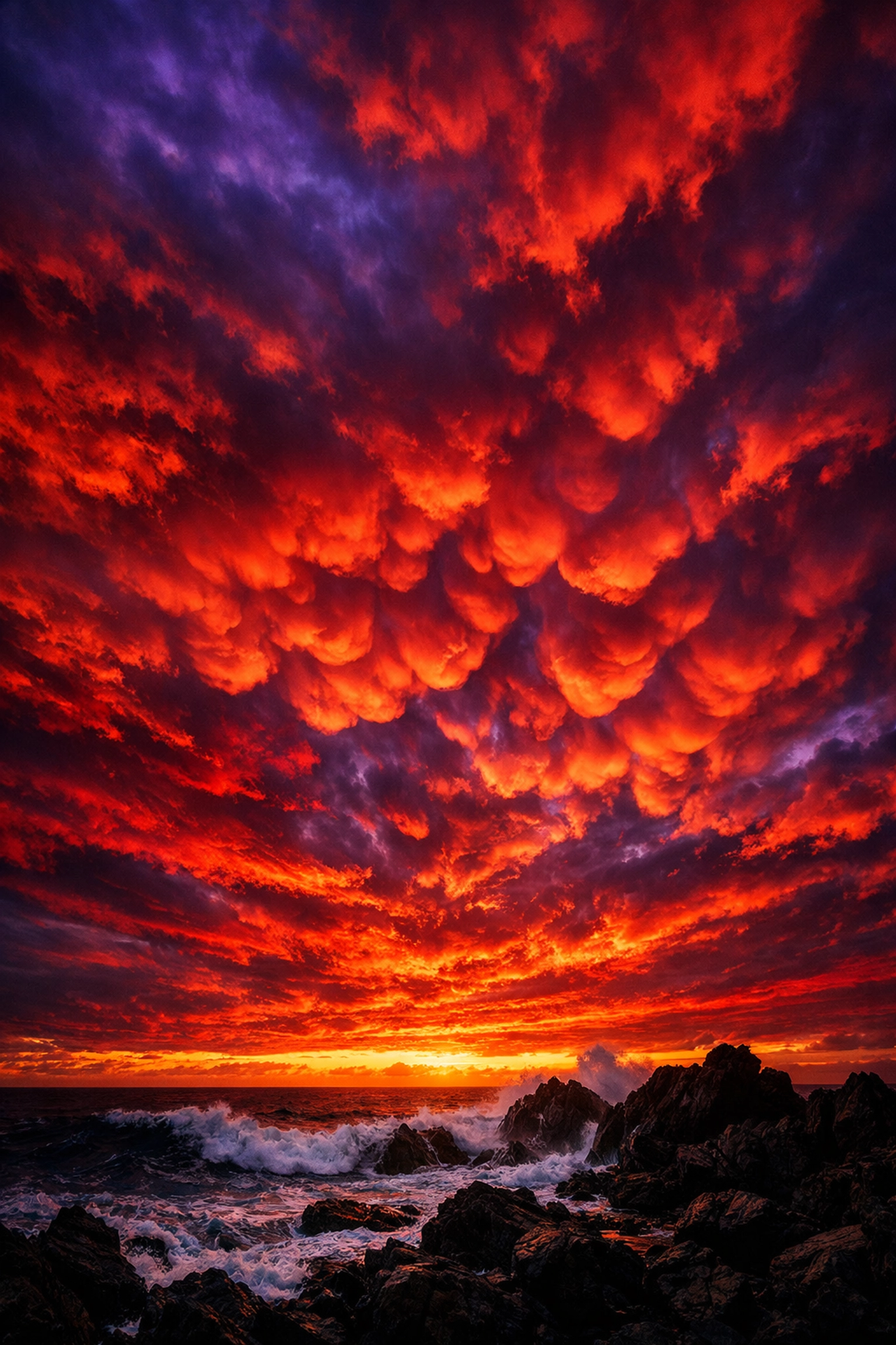 Dramatic coastline landscape photography with a vibrant sunset sky using the rule of thirds composition.
