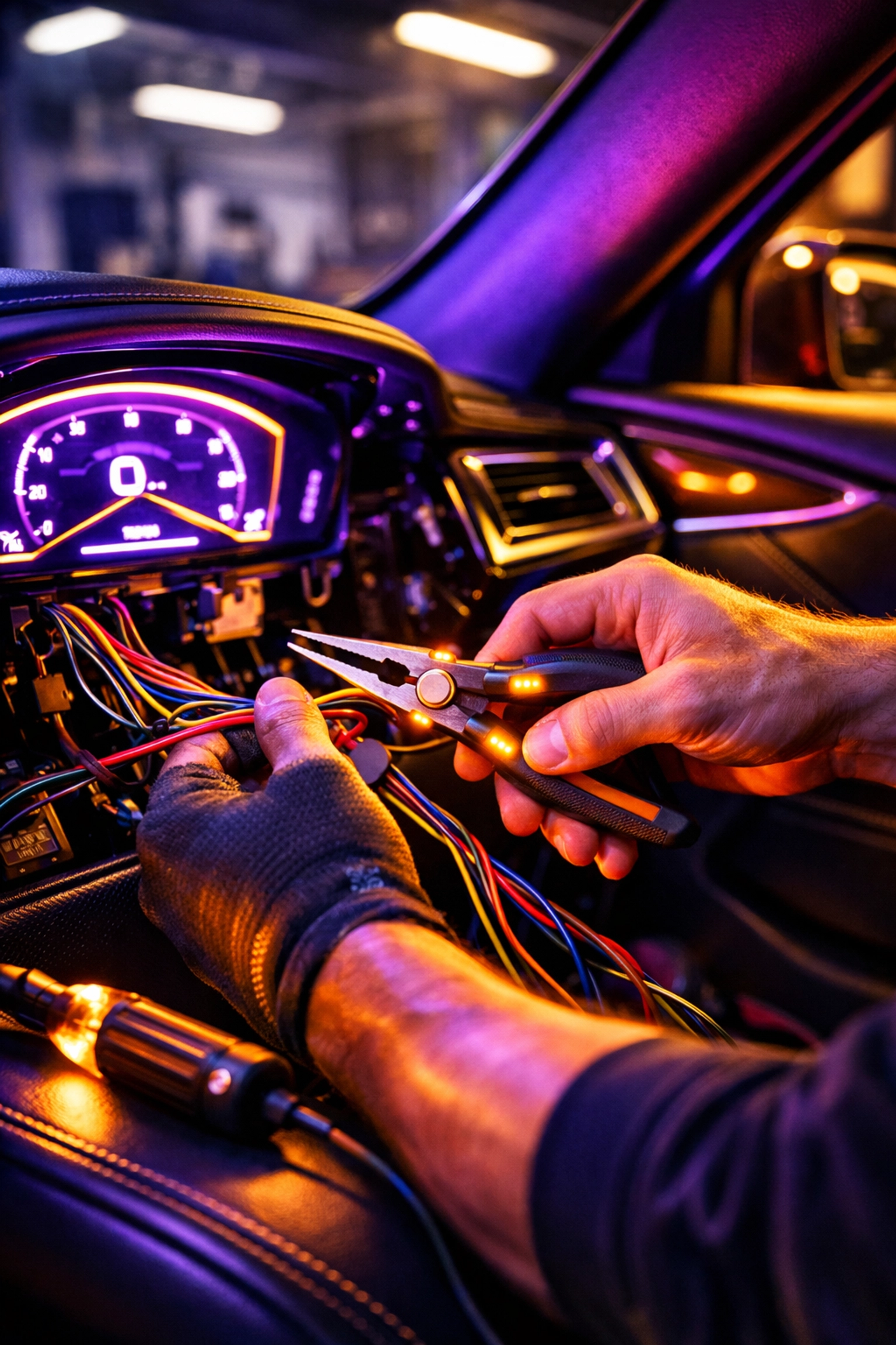 Experienced technician providing professional radio repair Chattanooga services on a vehicle dashboard.