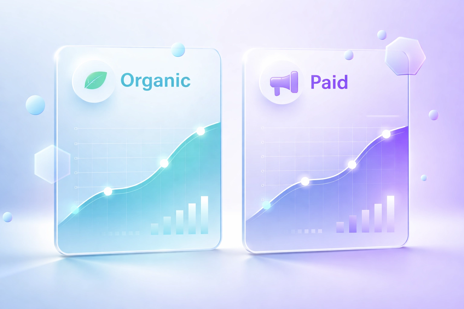 Side-by-side panels showing organic and paid post performance, visualizing top content comparison and analytics