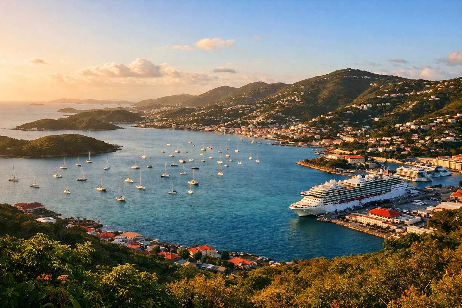 Charlotte Amalie harbor and Crown Bay view in St. Thomas, usvi from a hillside lookout