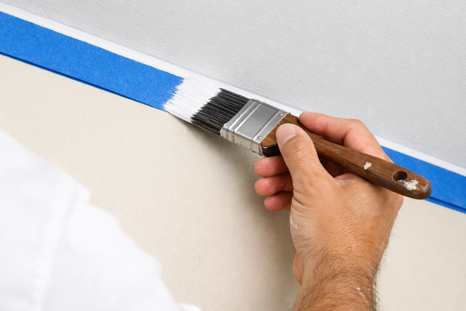 Professional painter demonstrating proper cut-in technique for Orlando interior painting
