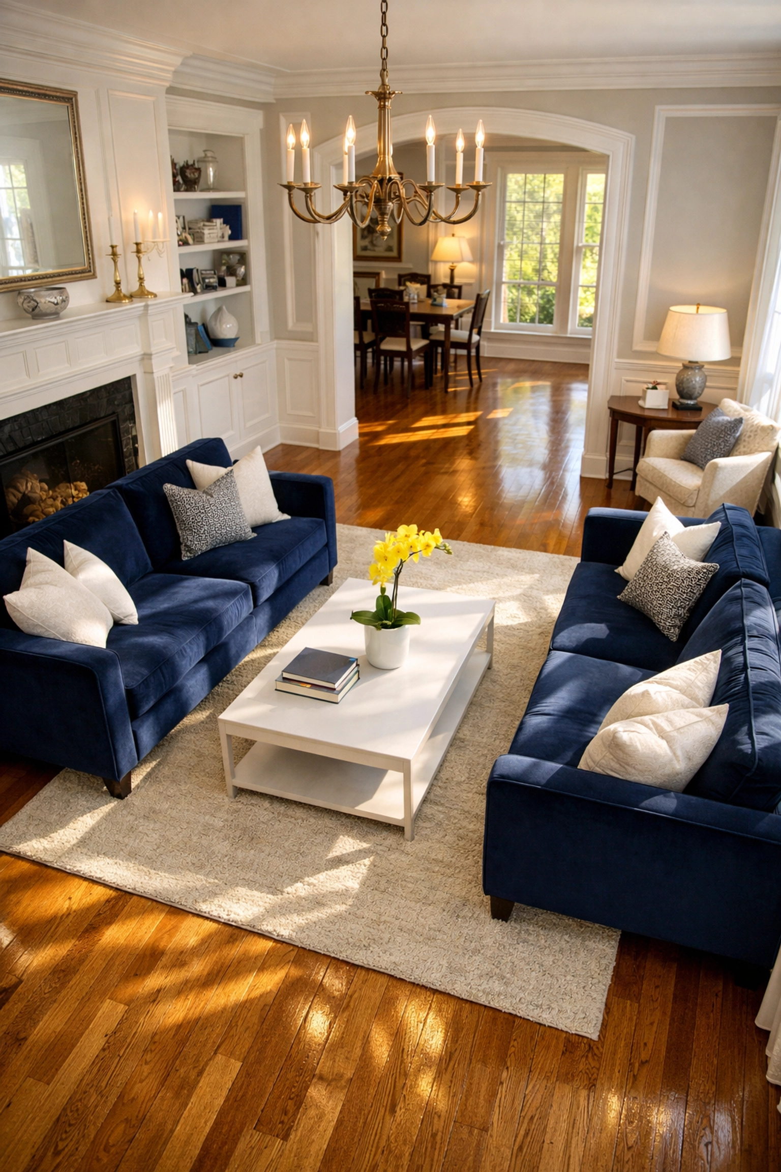 Sun-drenched Reading MA living room cleaned by professional house cleaning services.