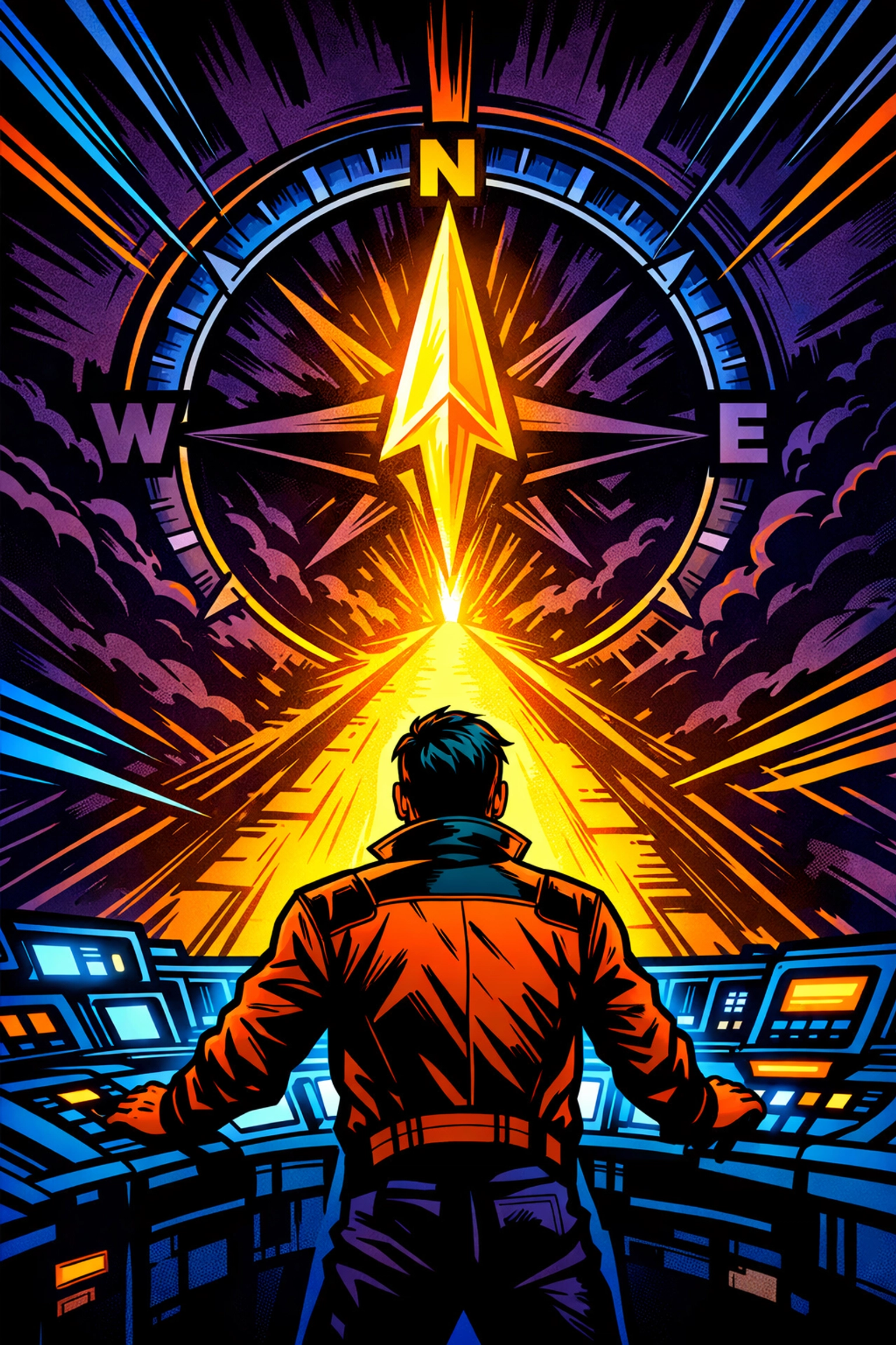 Comic book style image of a business owner using AI automation to predict daily workflow priorities.