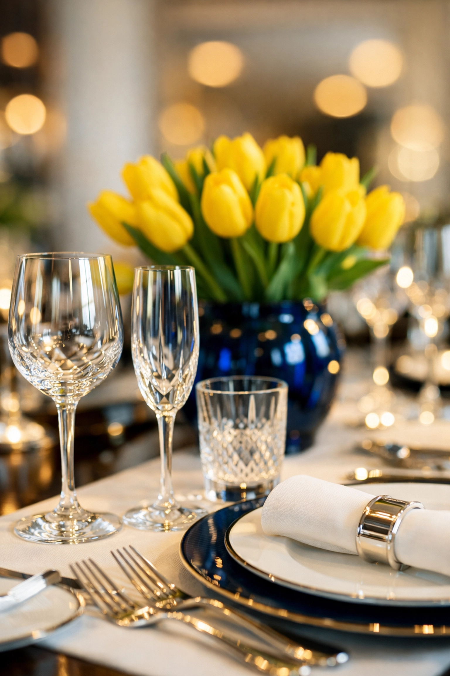 Sparkling crystal and silver on a dining table, showcasing guest-ready Andover luxury cleaning results.