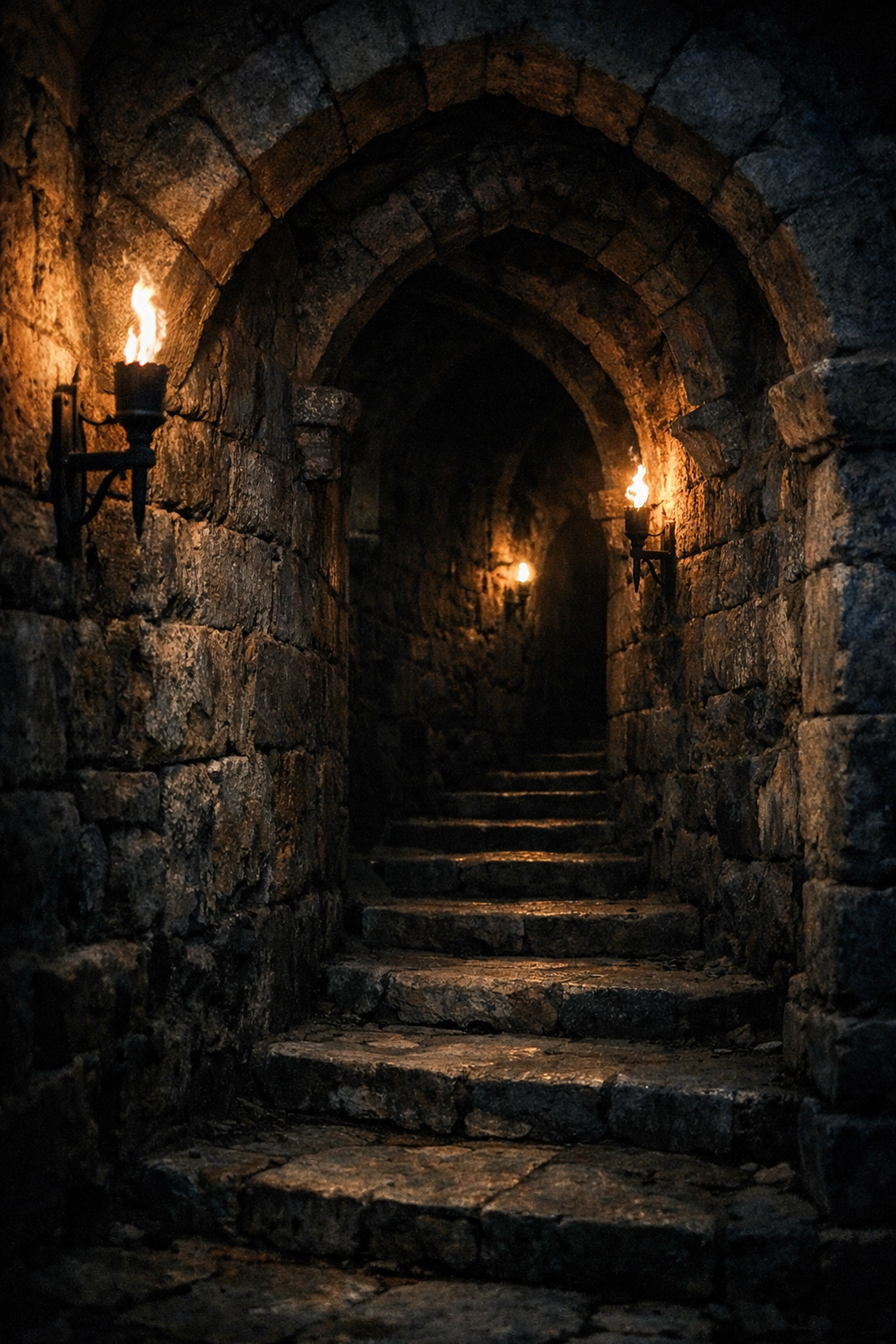 Secret stone passageway in medieval monastery where forbidden encounters occurred