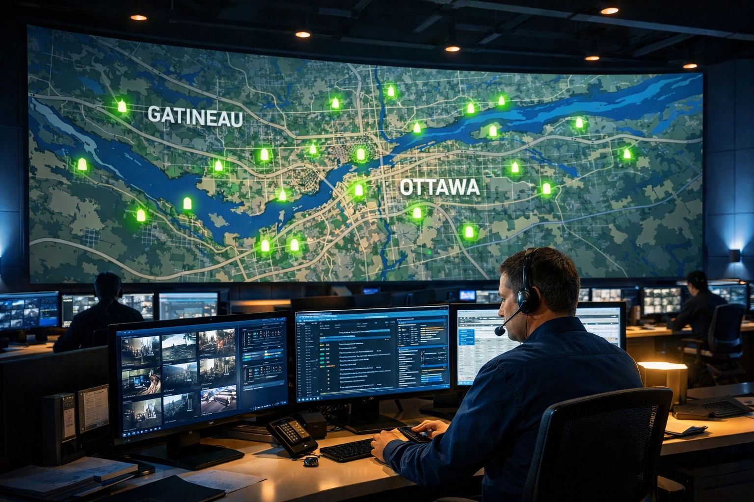 Professional operations center monitoring backup generators across Ottawa and Gatineau.