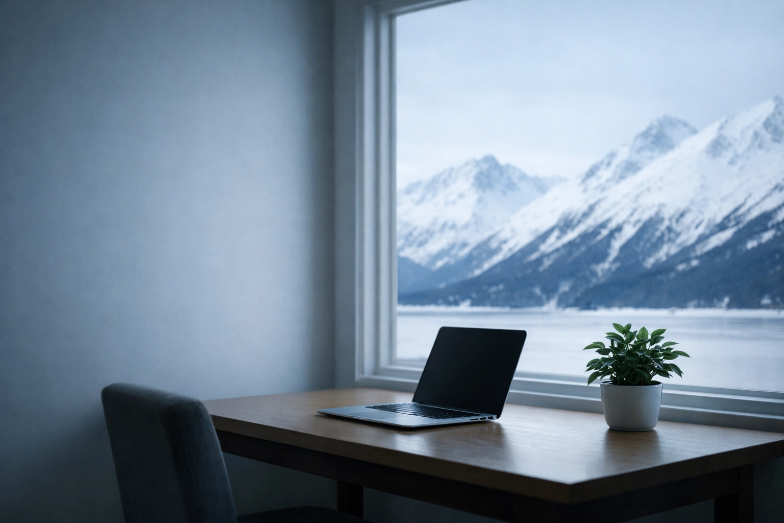 Alaska home office with mountain view for remote tax preparation
