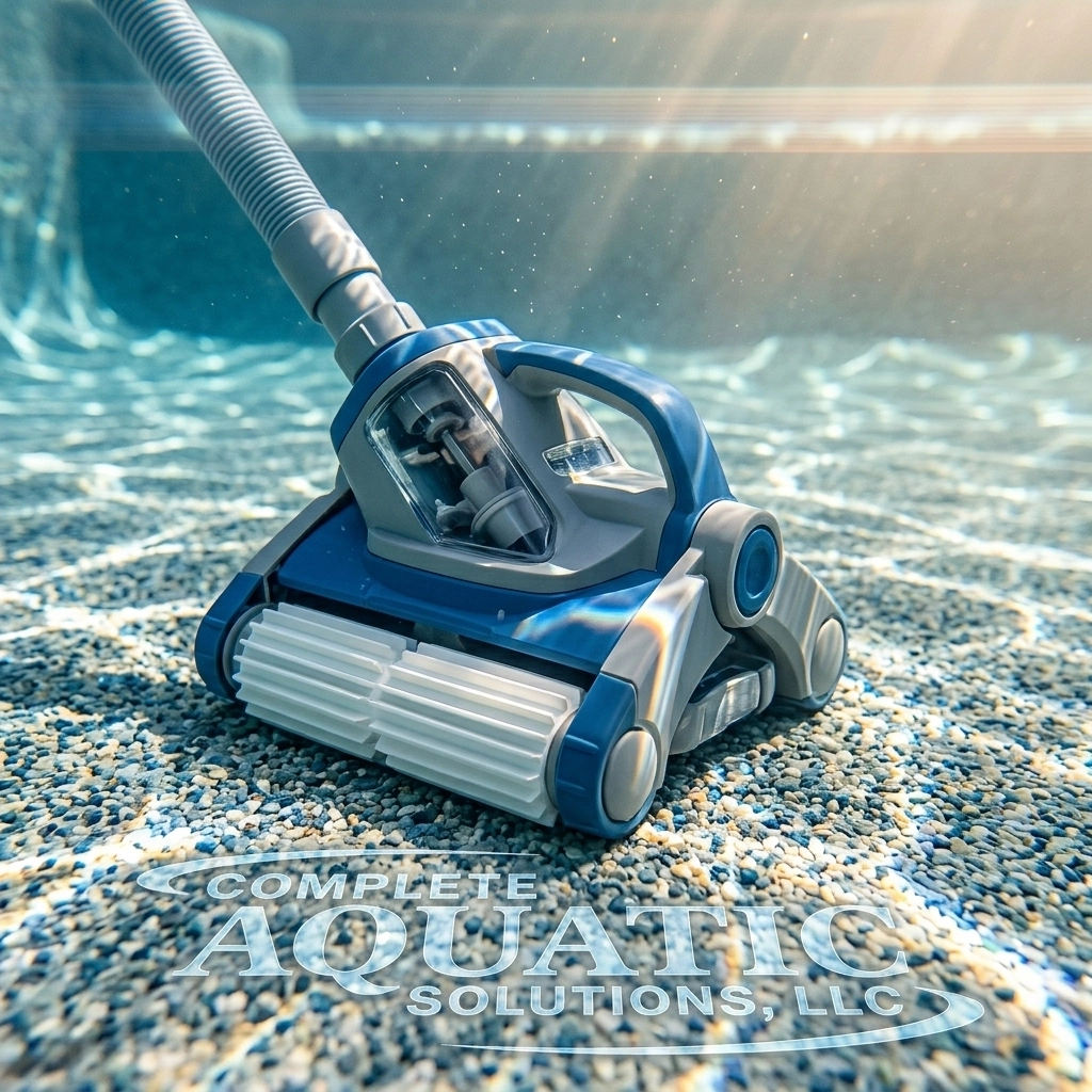 The Pentair Rebel navigating a pebble-tec pool