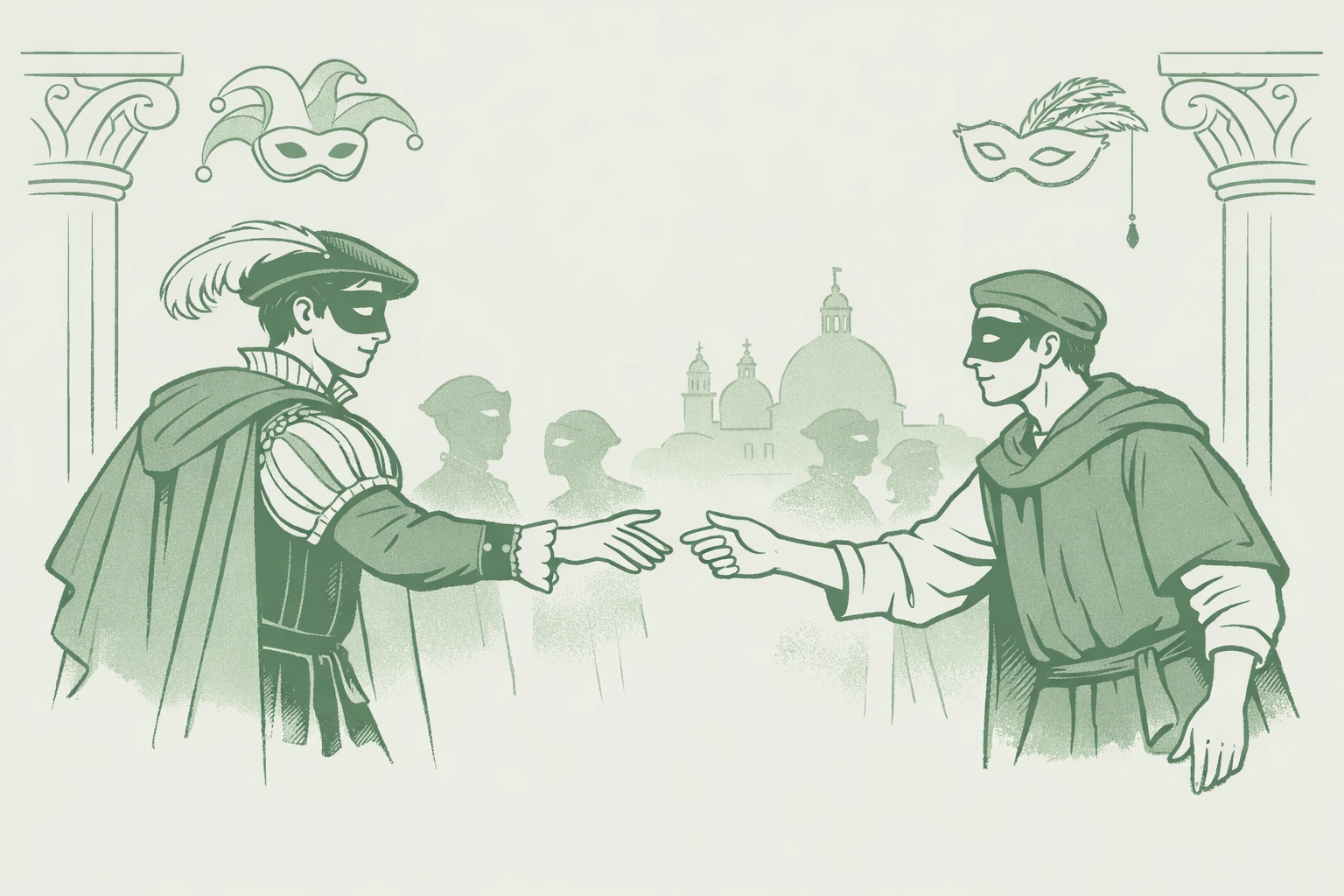 Forbidden MM romance: nobleman and merchant reaching across class barriers at Venetian masked ball