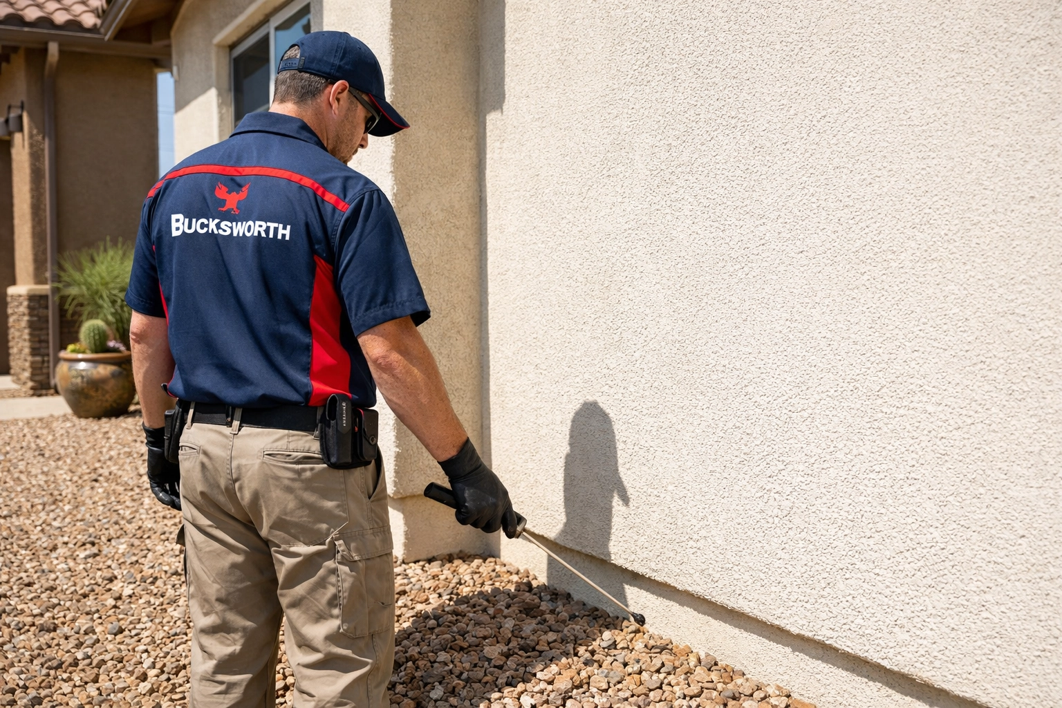 Professional foundation inspection for pest control and termite protection in Tucson, Arizona.