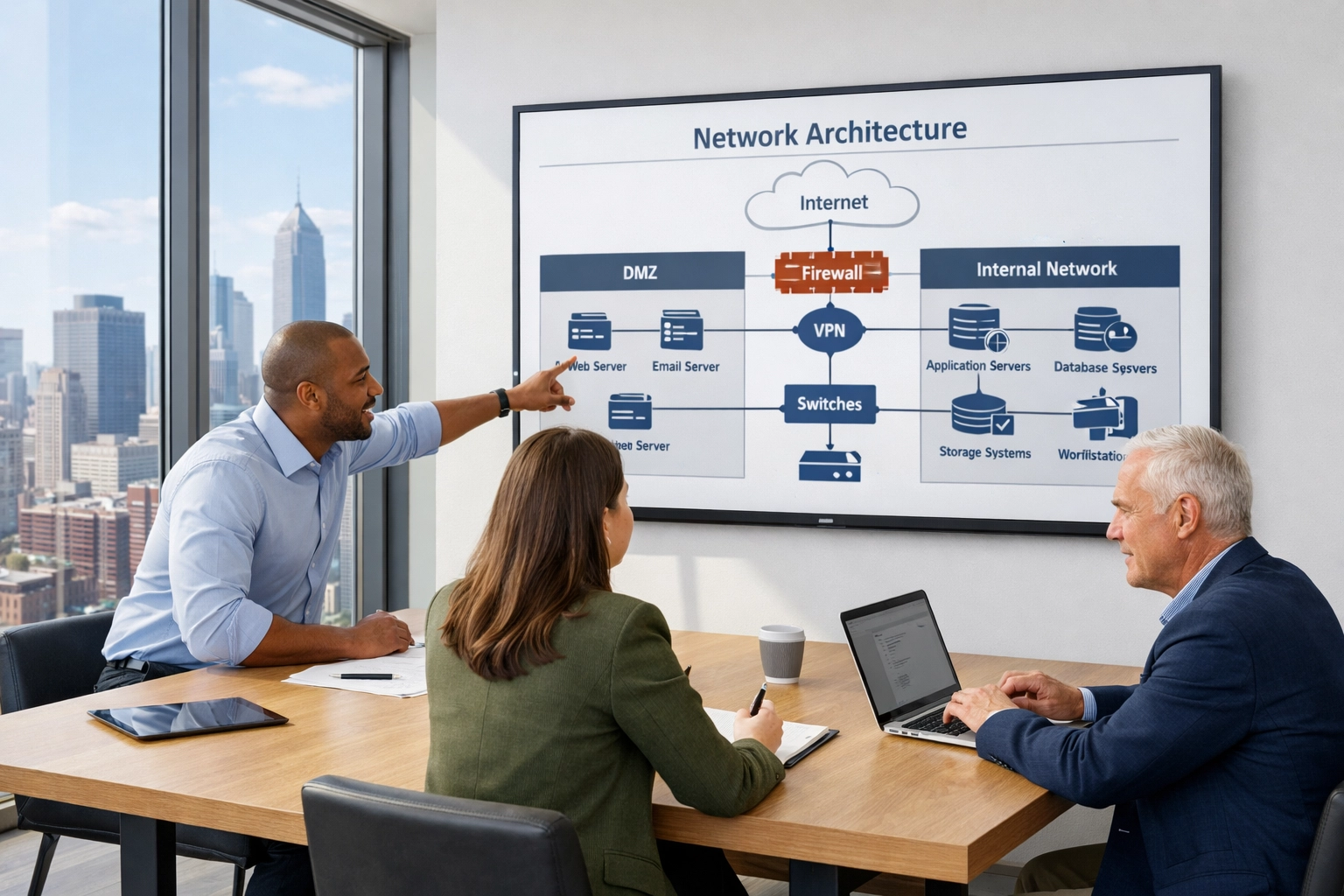 ServiceNow implementation partners strategizing CMDB and ITOM infrastructure in a modern boardroom.