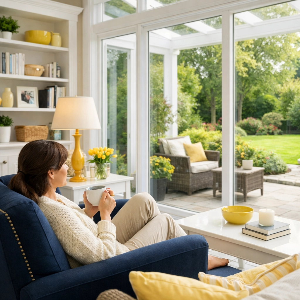 Relaxing in a tidy sunroom after professional bi-weekly house cleaning services in Ayer.