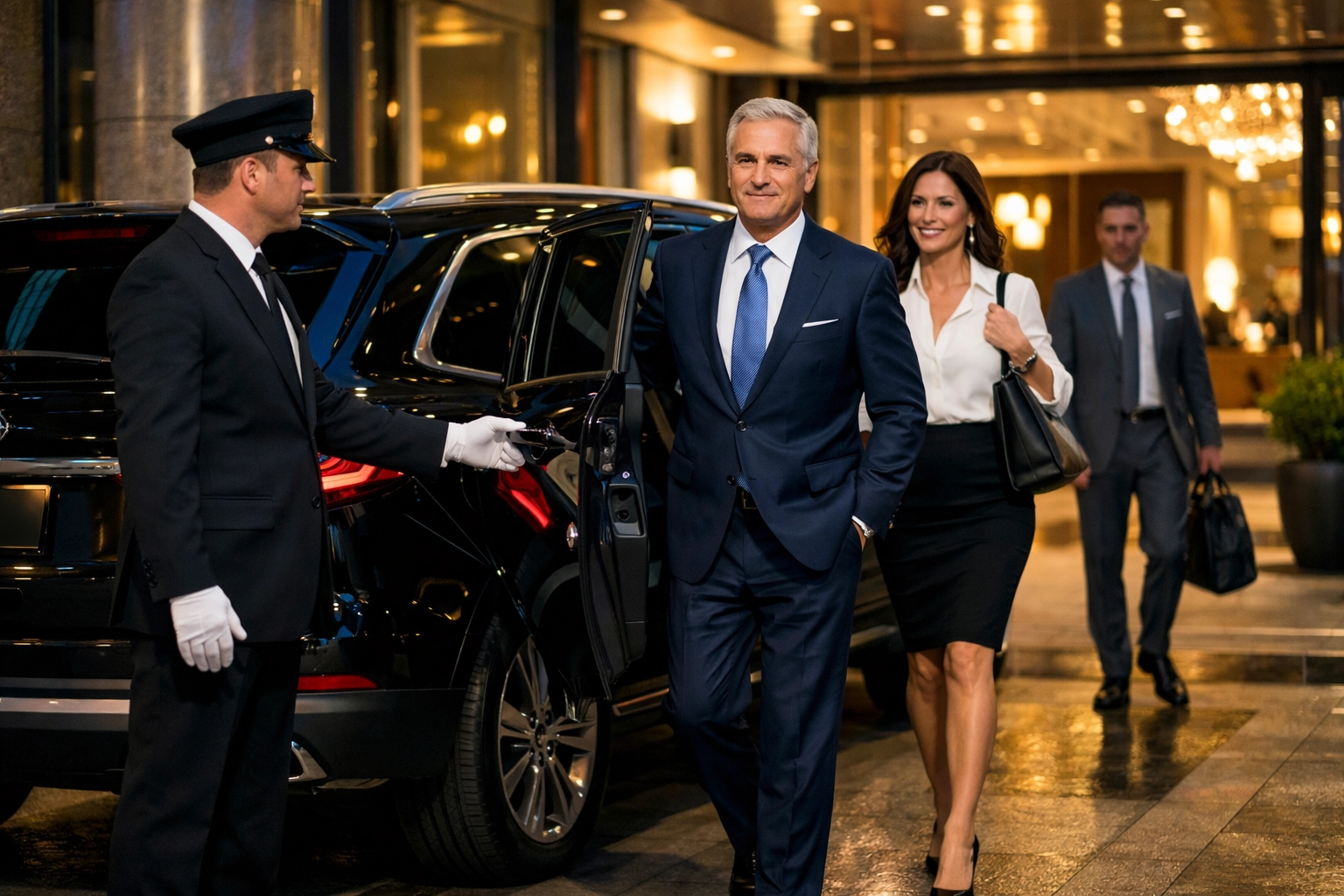 VIP chauffeur service with luxury SUV for Super Bowl corporate hospitality guests