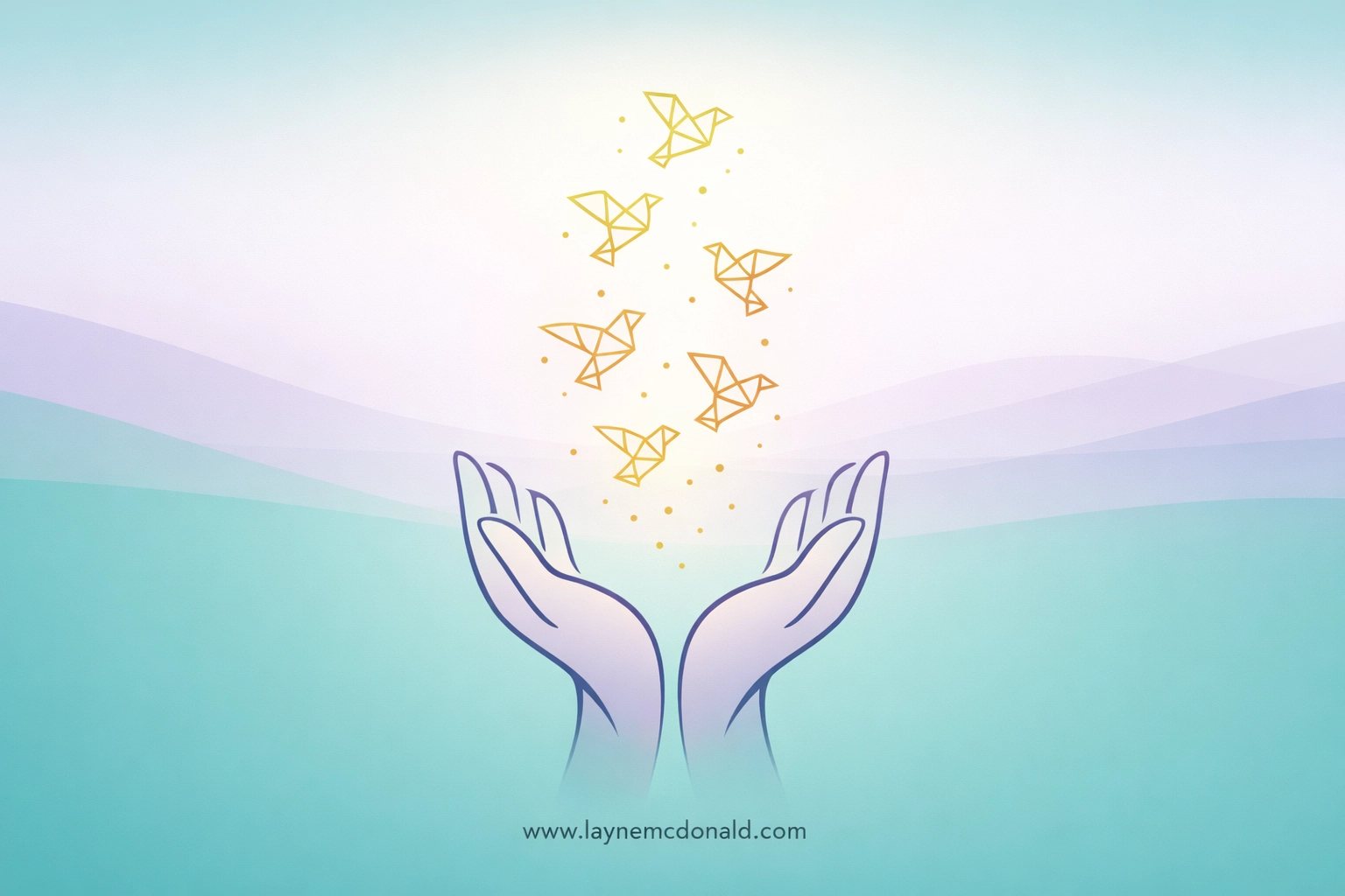 Open hands releasing birds toward a horizon to symbolize the peace found through spiritual forgiveness.