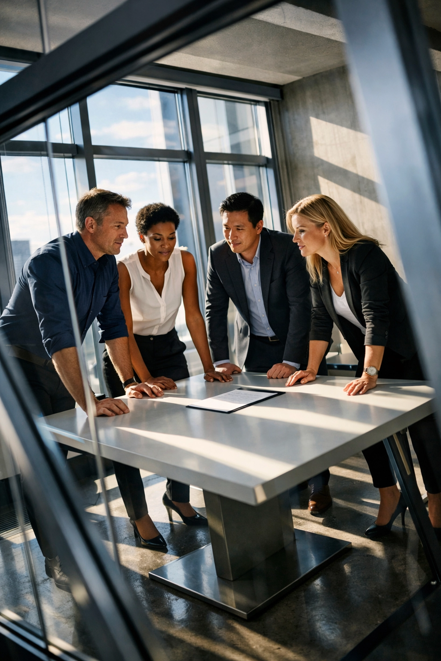 Aligned business team working with simple governance framework in conference room