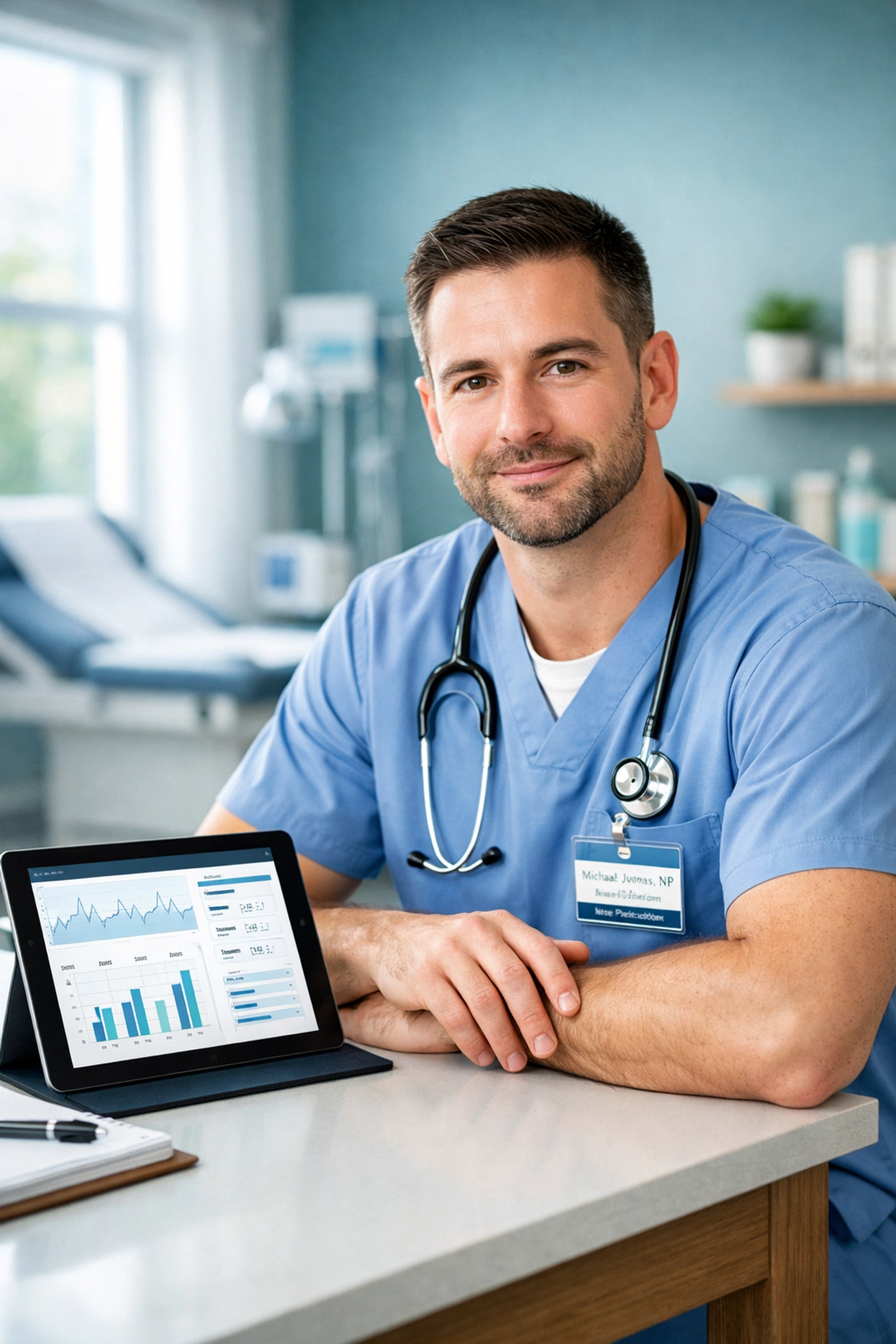 Nurse practitioner using AI documentation software to reduce charting time efficiently